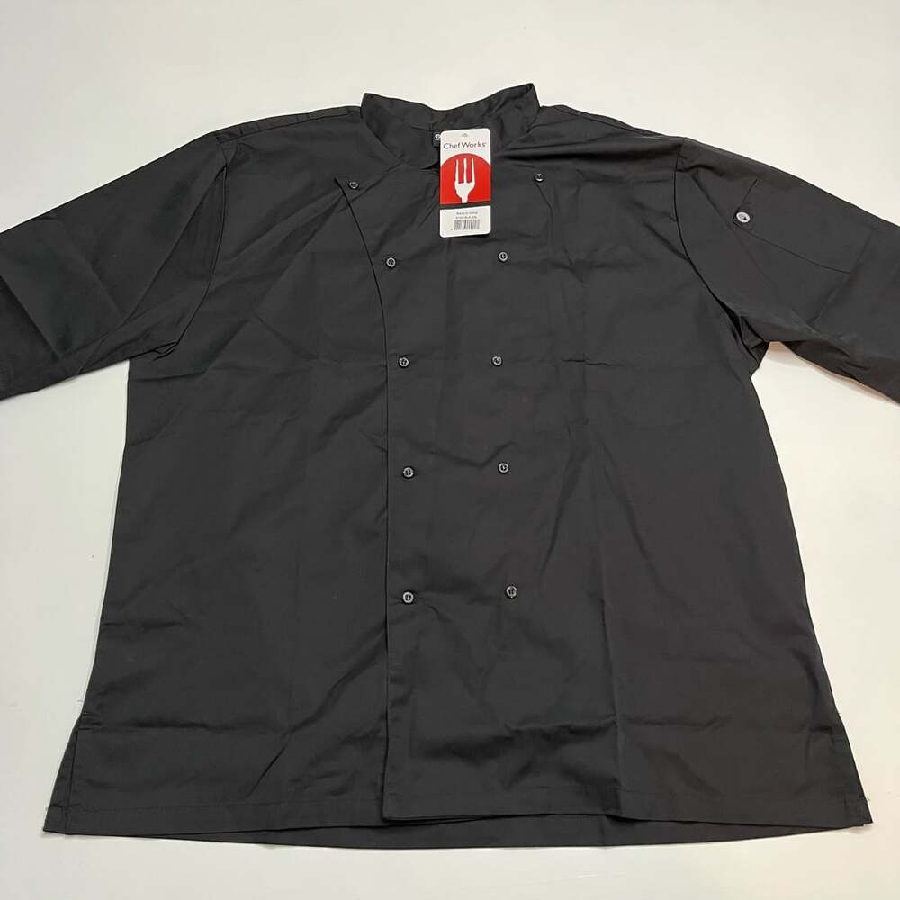 Chef Works Chef Coat Size 2XL Black Short Sleeve
